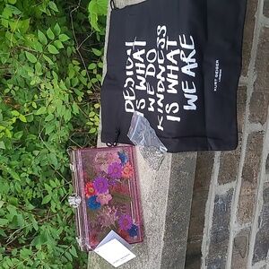 NWT Kurt Geiger flower box purse pink glitter pressed flowers wow lucite handbag